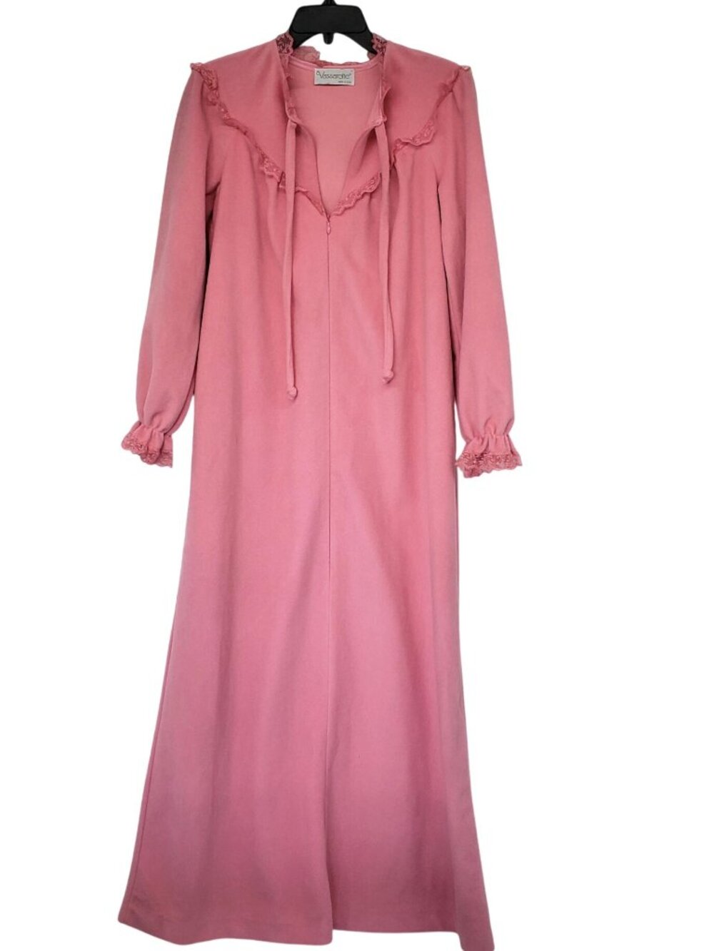 Vintage 1960s Vassarette Fuzzy Pink Lace Trim Ruffle House Coat Kitty Forman